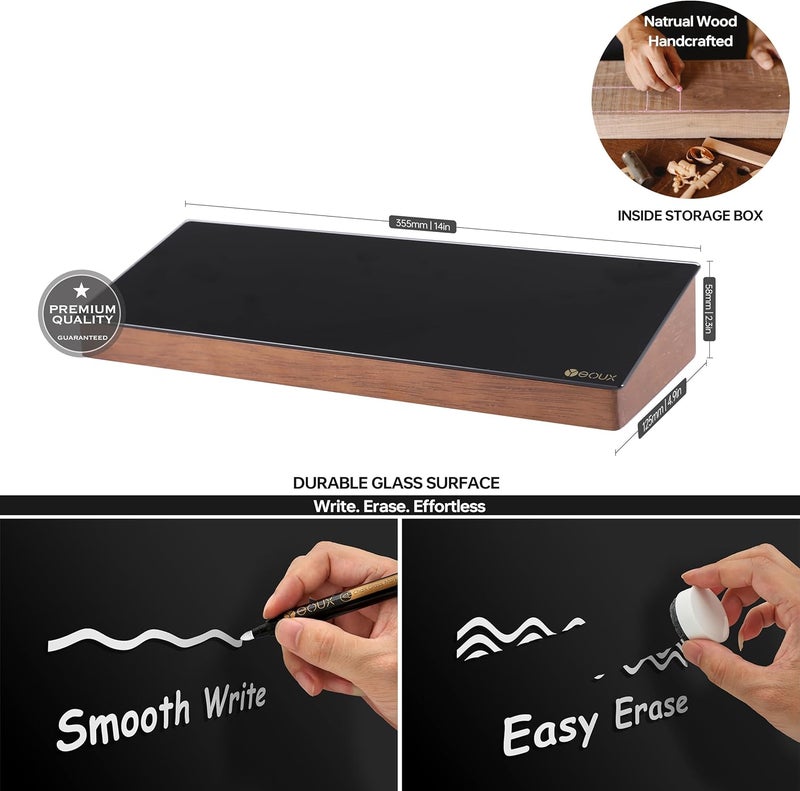 YEOUX Desktop Black Glass Dry Erase Board with Wood Organizers for Small Office Supplies, Desk Whiteboard with Drawer for Home Office Cubicle, Accessories Included, - Image 2